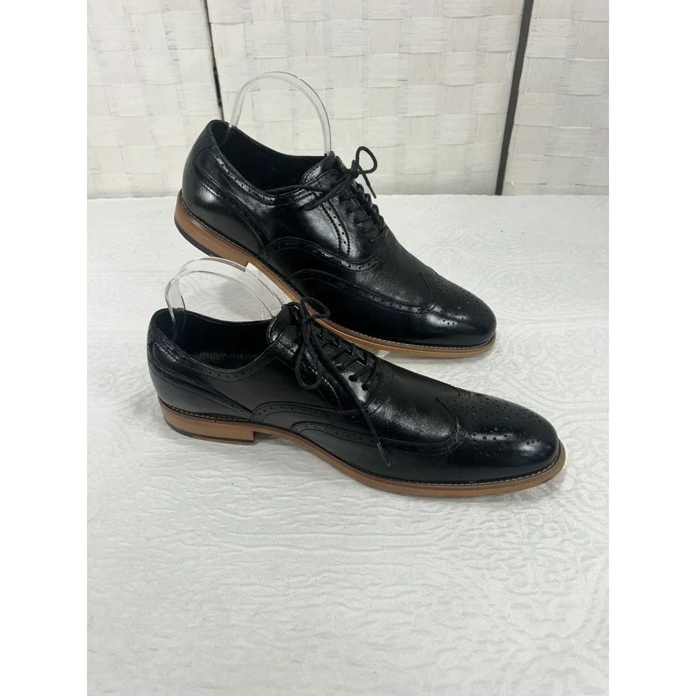 Stacey Adams Dunbar Wingtip oxford black leather shoes mens 11.5